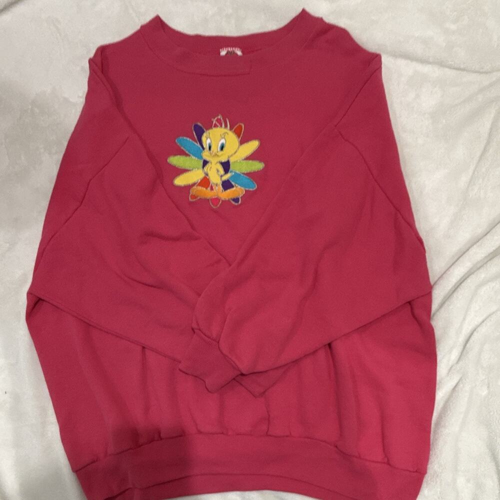 Looney Tunes Tweety Bird Embroidered Pink Sweatshirt Women’s Plus Size 18W/20W